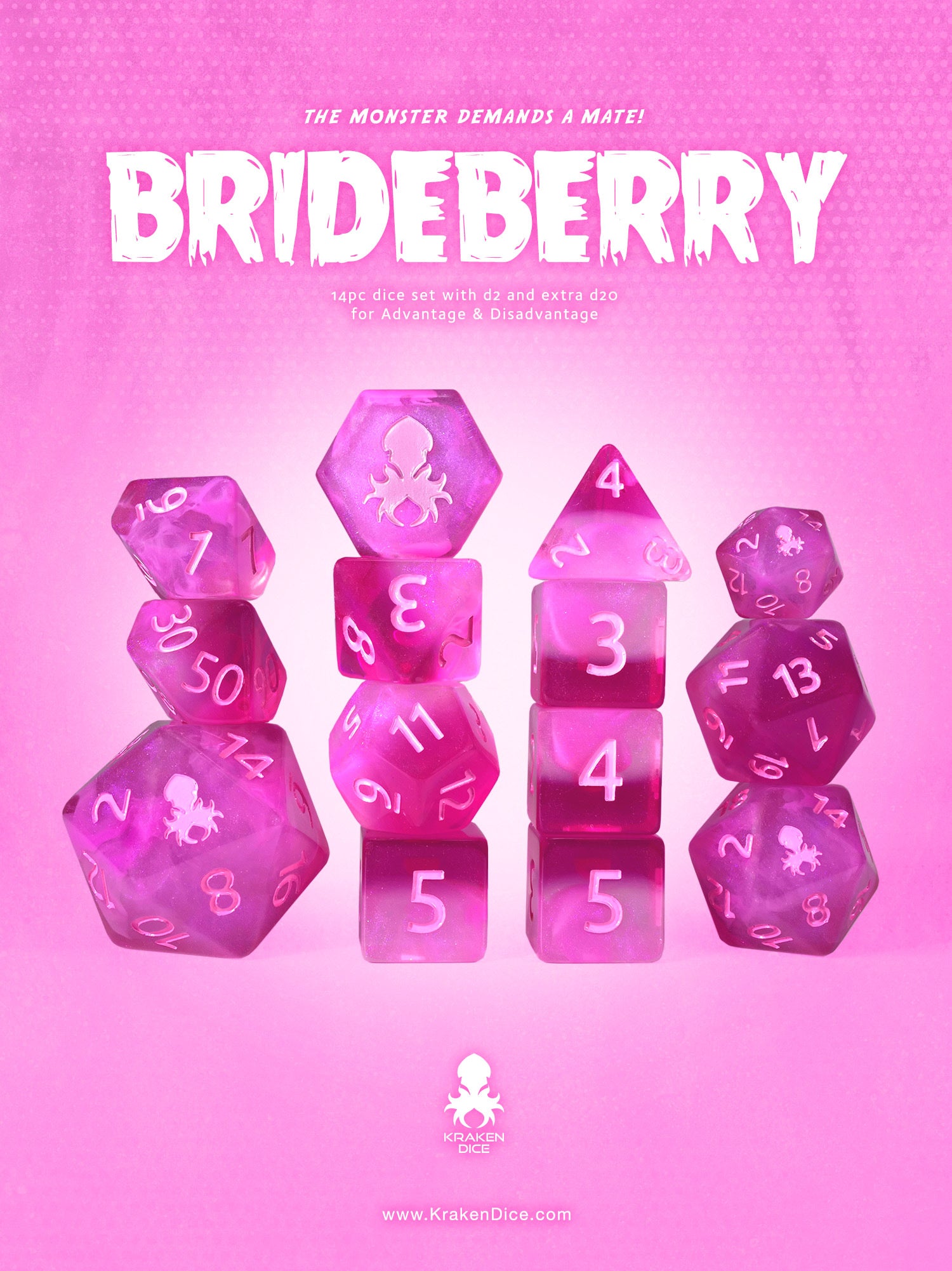 Brideberry 14pc Dice Set inked in Pink